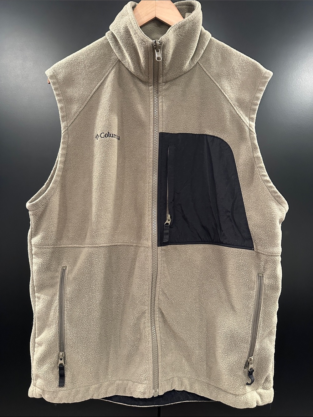 Columbia Mens Interchange Fleece Vest Tan Beige Full Zip Mock‎ Neck Large L
